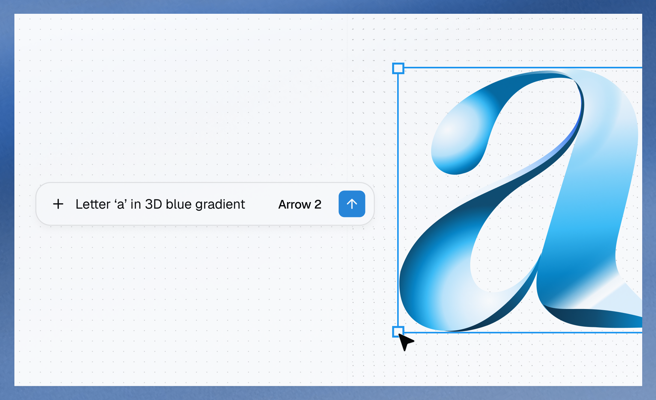 Blue gradient letter a with an Arrow 2 prompt